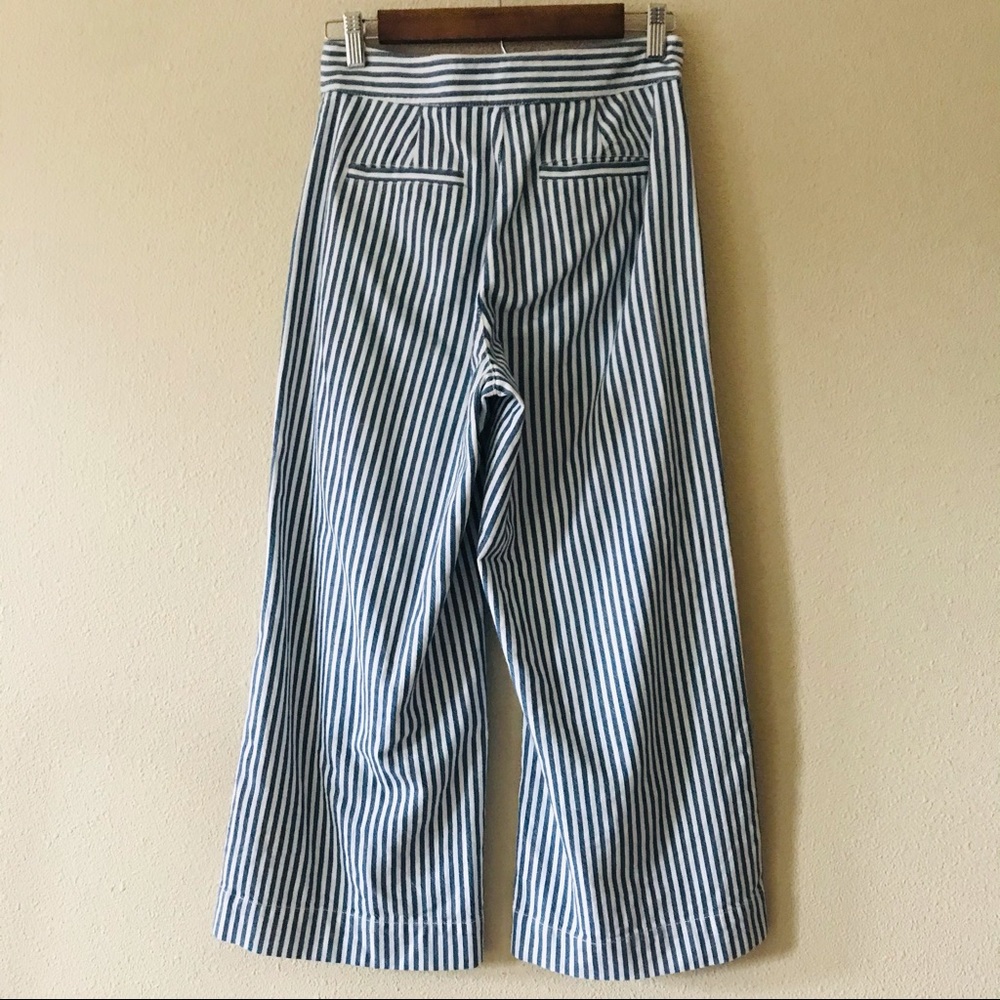 Madewell High Rise Wide Leg Cropped Pants Lace Up Striped Blue White Size 0 - Picture 5 of 6